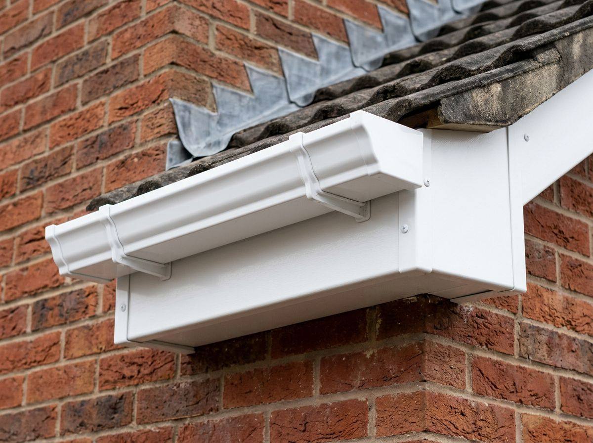 Clean white uPVC guttering on a red-brick house