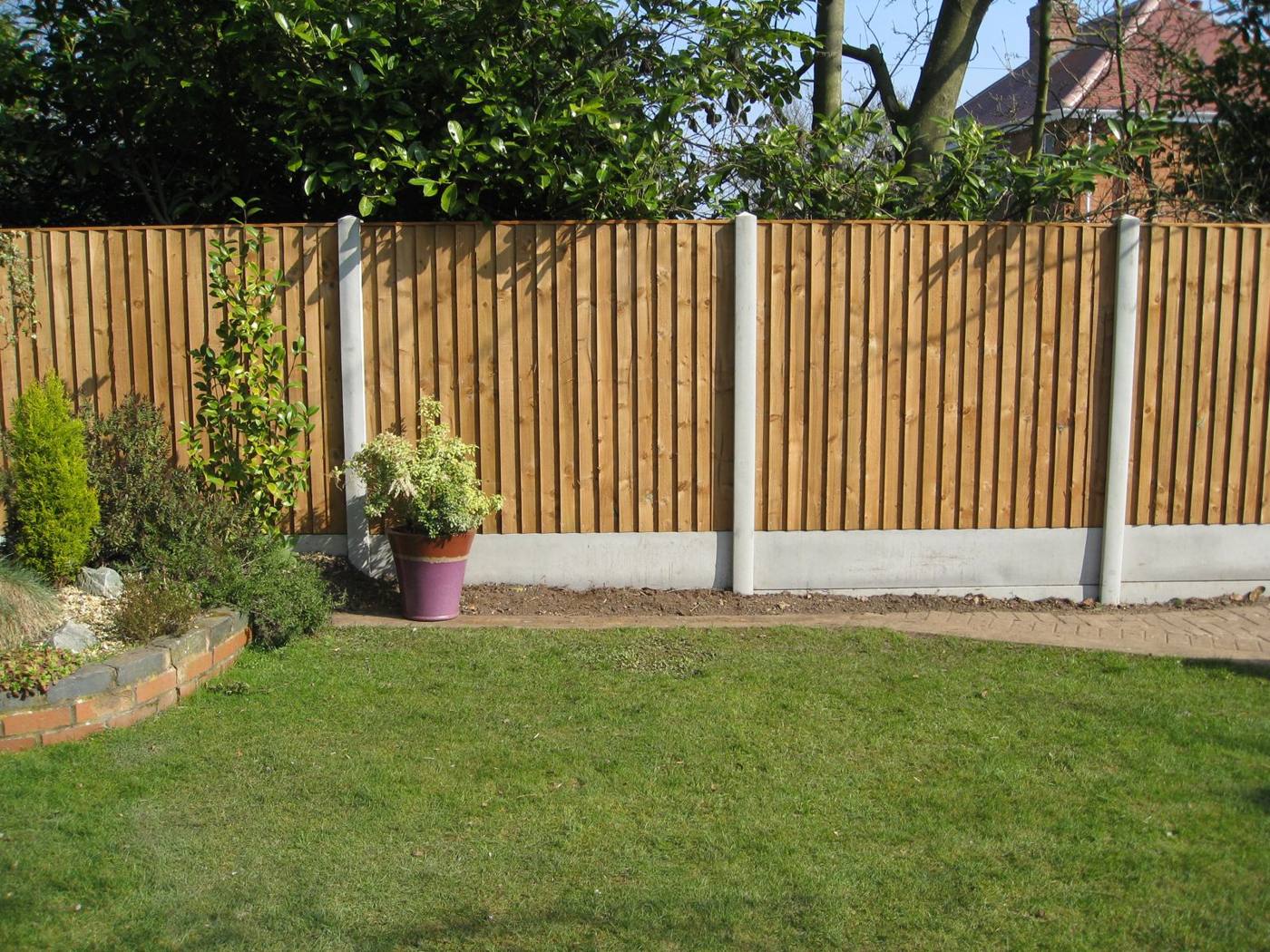 Clean timber fence panels in a UK garden
